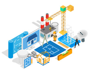 Engineering art concept banner. Isometric banner of engineering art vector concept for web, giftcard and postcard