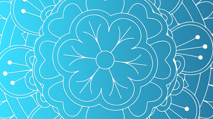 Circular pattern in form of mandala with lotus flower for Henna, Mehndi, tattoo, decoration. Decorative ornament in ethnic oriental style. Coloring book page. Isolated gradient blue background.
