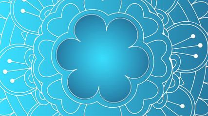 Circular pattern in form of mandala with lotus flower for Henna, Mehndi, tattoo, decoration. Decorative ornament in ethnic oriental style. Coloring book page. Isolated gradient blue background.