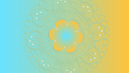 Circular pattern in form of mandala with lotus flower for Henna, Mehndi, tattoo, decoration. Decorative ornament in ethnic oriental style. Coloring book page. Isolated yellow and Green background.