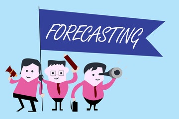 Writing note showing Forecasting. Business photo showcasing Predict Estimate a future event or trend based on present data.