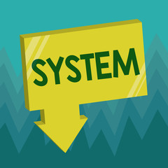 Conceptual hand writing showing System. Business photo showcasing set of things working together as parts mechanism or network.