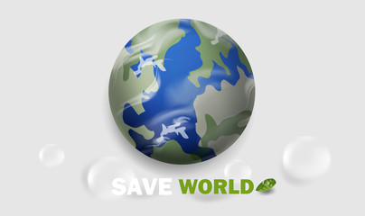 Save world and Global Warming concept with water drop and Earth on white or gray background.Creative vector background or banner design in EPS10 illustration.
