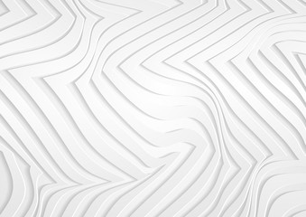 White grey 3d paper refracted curved stripes. Abstract light papercut elegant wavy background. Vector geometric design