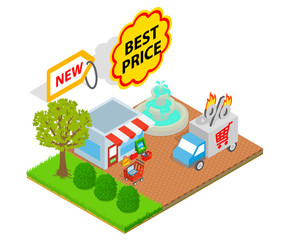 Best price concept banner. Isometric banner of best price vector concept for web, giftcard and postcard