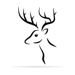 Fototapeta premium Elk head icon. Template logo design. Black vector silhouette of deers head with antlers isolated on white background. Christmas symbol. Vector illustration.