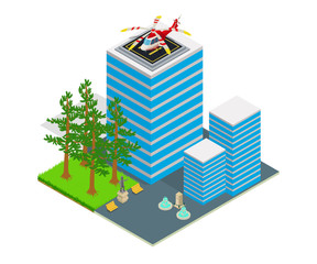 Business centre concept banner. Isometric banner of business centre vector concept for web, giftcard and postcard