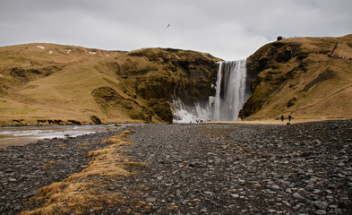 Skogafoss waterfall on the Skougau river, in the south of Iceland, in the Sydurland region