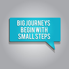 Word writing text Big Journeys Begin With Small Steps. Business concept for Start up a new business venture.
