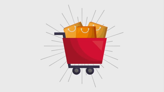 online shopping animation cart and bags ecommerce