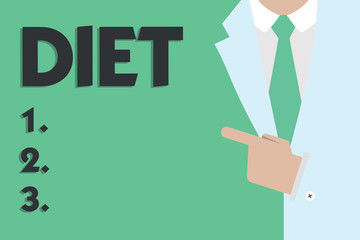 Text sign showing Diet. Conceptual photo Healthy lifestyle Reduce food intake Vegetarian No to cholesterol.