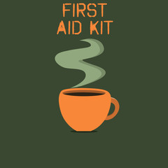 Word writing text First Aid Kit. Business concept for Set of materials and tools used for giving emergency treatment.