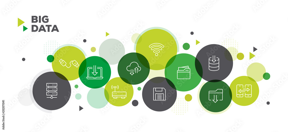 Poster big data icons on multi colored background banner design