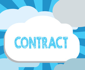 Writing note showing Contract. Business photo showcasing written or spoken agreement especially one concerning employment.