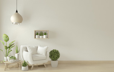 poster mock up living room interior with armchair sofa on room design minimal design. 3D rendering