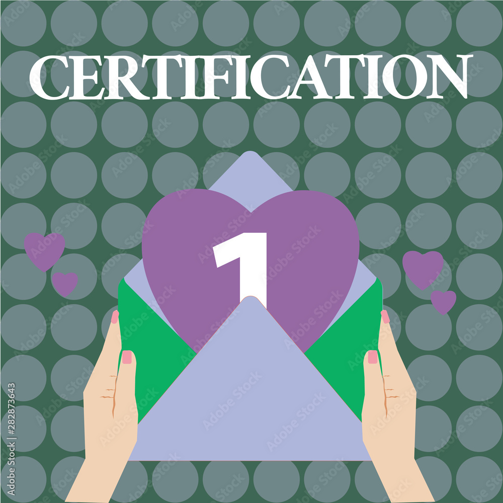Poster word writing text certification. business concept for providing someone with official document attes
