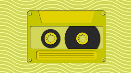 Papercut illustration of retro audiocassette with nostalgic pop music