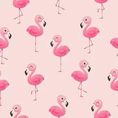 Wall murals Flamingo Beautiful seamless vector tropical pattern with pink flamingos