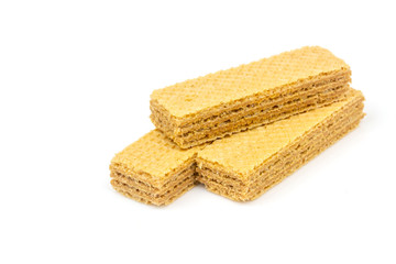 Crispy cream chocolate flavored wafer snack isolated on white background. 