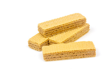Crispy cream chocolate flavored wafer snack isolated on white background. 