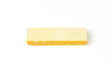 Crispy cheese flavored wafer snack isolated on white background.