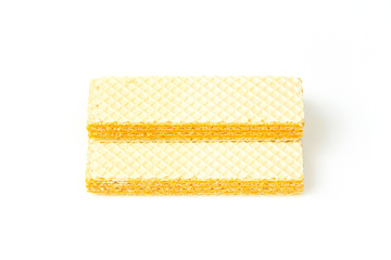Crispy cheese flavored wafer snack isolated on white background.