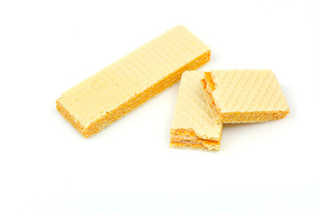 Crispy cheese flavored wafer snack isolated on white background.