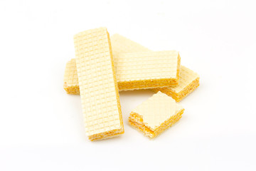 Crispy cheese flavored wafer snack isolated on white background.