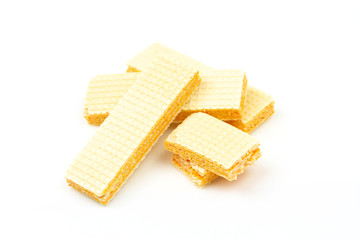 Crispy cheese flavored wafer snack isolated on white background.