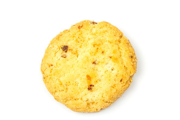Single butter cookie isolated on white background.
