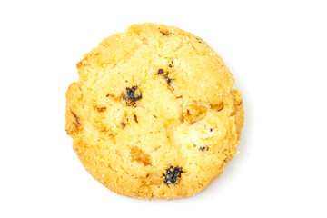 Single butter cookie isolated on white background.