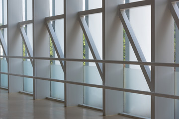 Steel railings and window structures in modern buildings