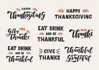 Happy thanksgiving hand drawn lettering set