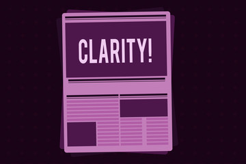 Conceptual hand writing showing Clarity. Business photo showcasing quality of being easy to see or hear sharpness of image sound.