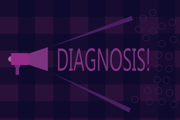 Conceptual hand writing showing Diagnosis. Business photo showcasing Identification nature of illness or other problem by examination.