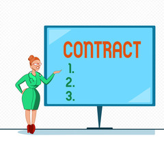 Writing note showing Contract. Business photo showcasing written or spoken agreement especially one concerning employment.