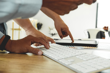 architect interior designer working with house drawing plan & color swatch