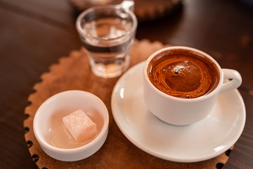 Turkish coffee served with turkish delight lokum