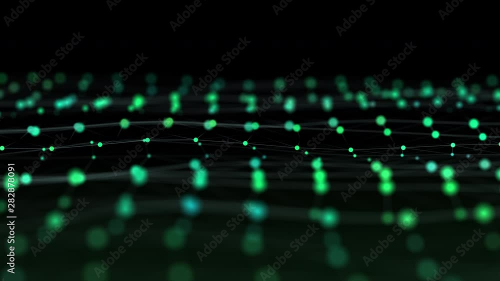 Aufkleber science fiction abstract video background of glowing particles with depth of field and bokeh.