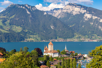 The traditional alpine village Spiez near Lake Thun.