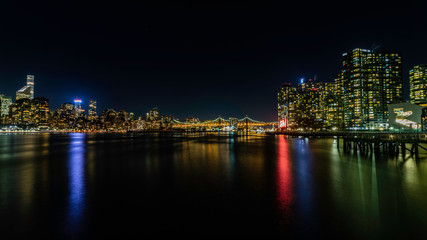Fototapeta na wymiar Nighttime Wide Angle Queensboro Bridge and East River from Gantry Plaza