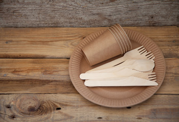Various eco-friendly kraft paper packaging, containers for takeaway food. Zero waste and recycling concept.