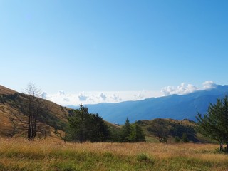 Nature, meadows and peaks that characterize the landscape of the Italian Alps in Val di Susa, near the town of 