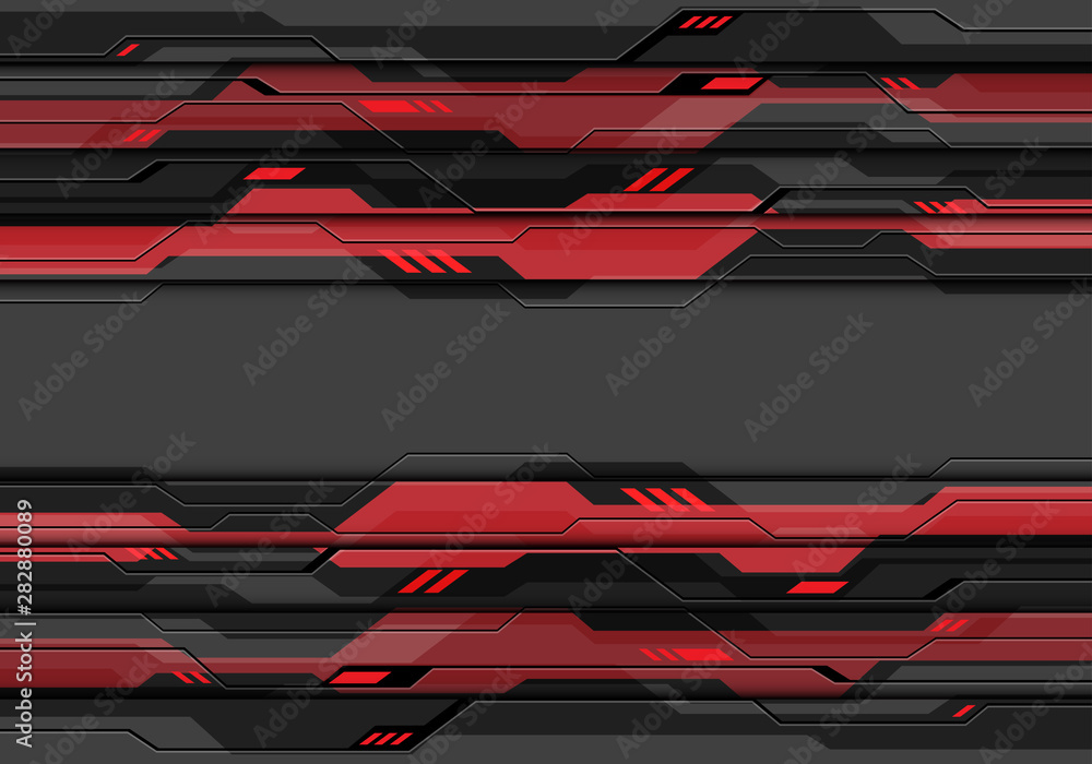 Poster abstract dark grey metallic cyber circuit with red light power system data design modern futuristic 