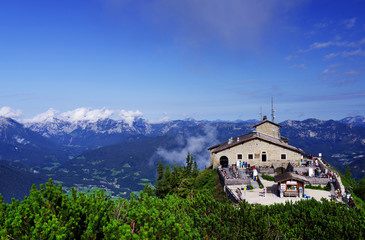 The Kehlsteinhaus (also known as the Eagle's Nest) on top of the Kehlstein at 1.834m is the formerly Hitler's home and southern headquarters the Eagle's Nest