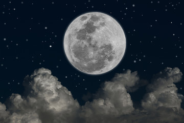 Full moon with white clouds at night.