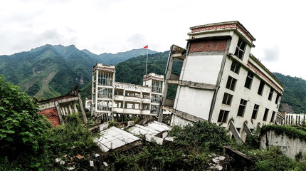 Fototapeta na wymiar Sichuan Earthquake Memorial Buildings after the Greate earthquak, 2008 Sichuan Earthquake Memorial Site in China