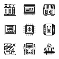 Solar energy supply icon set. Outline set of 9 solar energy supply vector icons for web design isolated on white background
