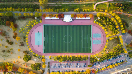 Aerial view of soccer field in South Korea. - 282881641