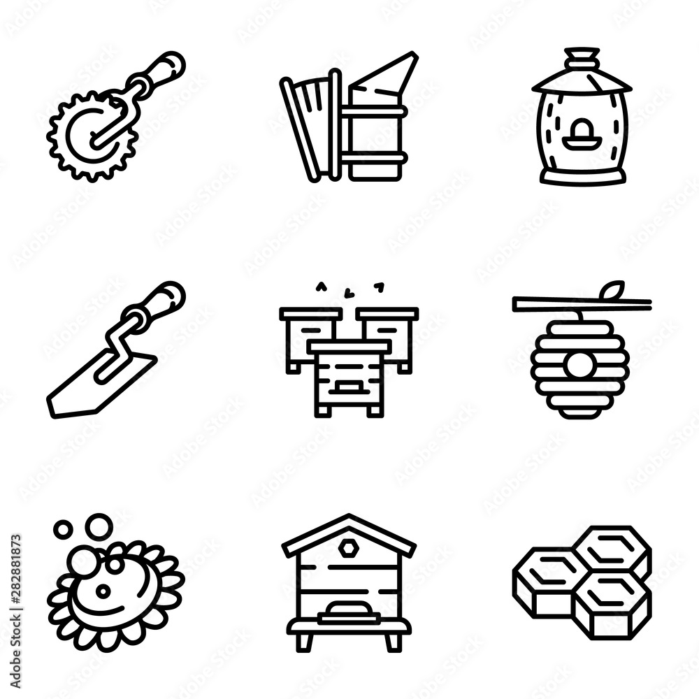 Poster natural honey icon set. outline set of 9 natural honey vector icons for web design isolated on white